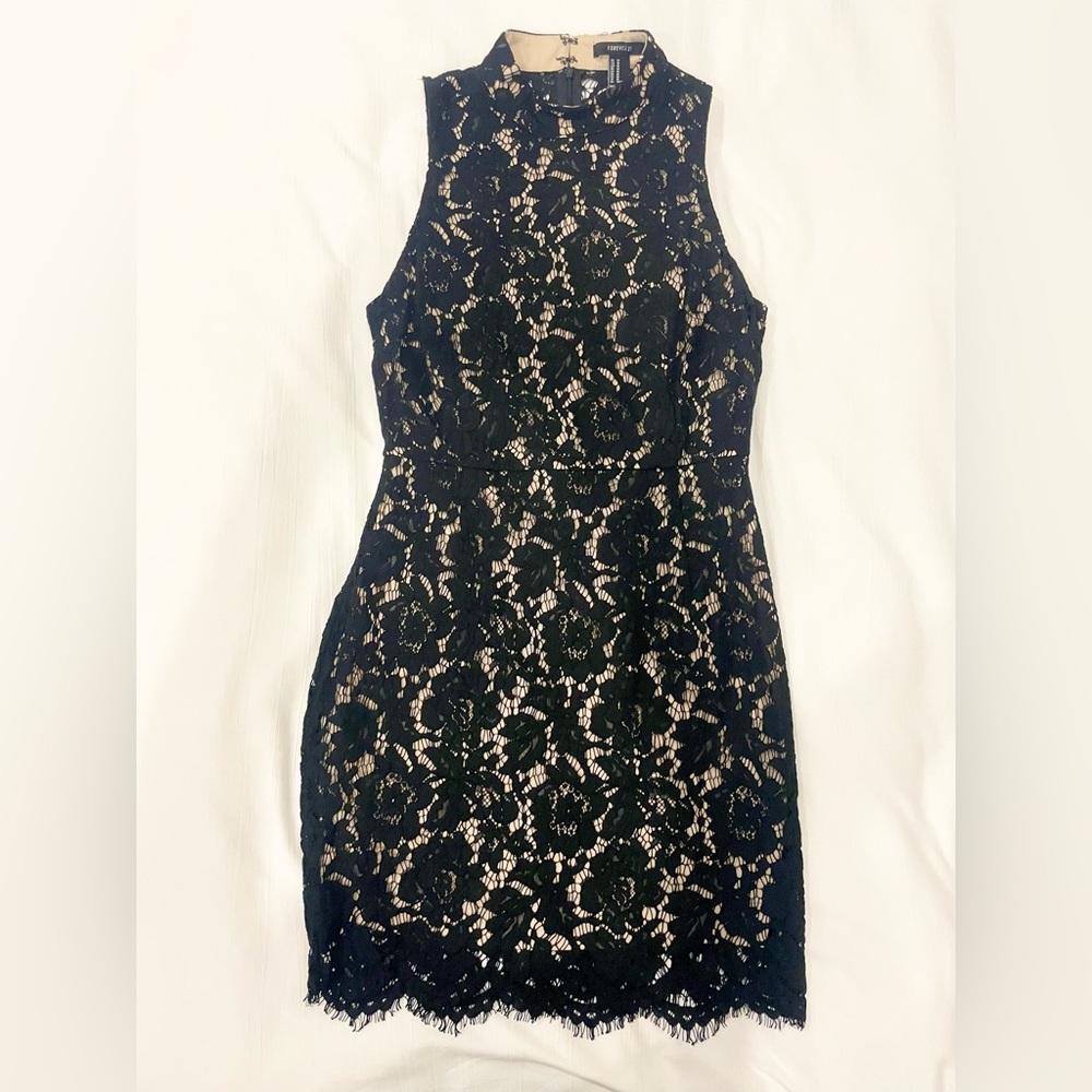 Forever 21 Mini Black Lace Dress, size Medium